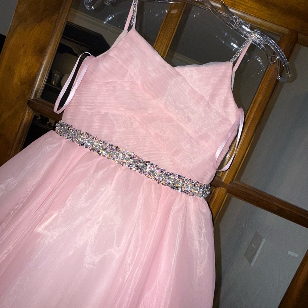 Girls' Pink Formal Dress with Sparkle Waistband
